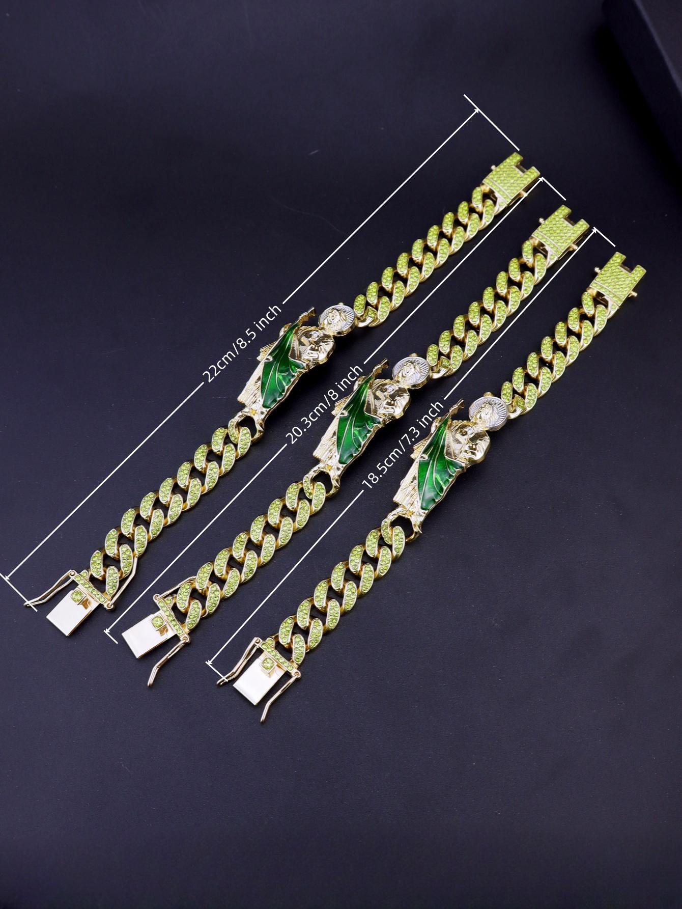 

1 штука Хип-хоп Панк-рок Зеленый Святой Иуда Фаддей. Браслет в стиле кубинской цепи Иуда, религиозный циркон green&20.5cm зелёный