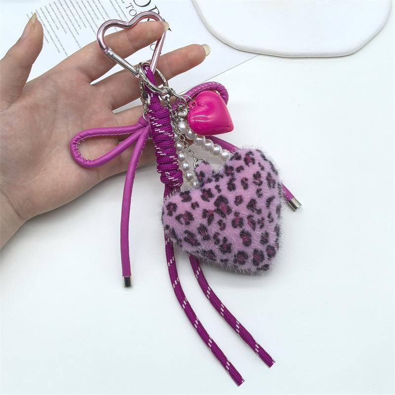 Yogodlns Heart Shape Leopard Mini Backpack Hanging Handbag Pendant Bag Pendant Bags Accessories