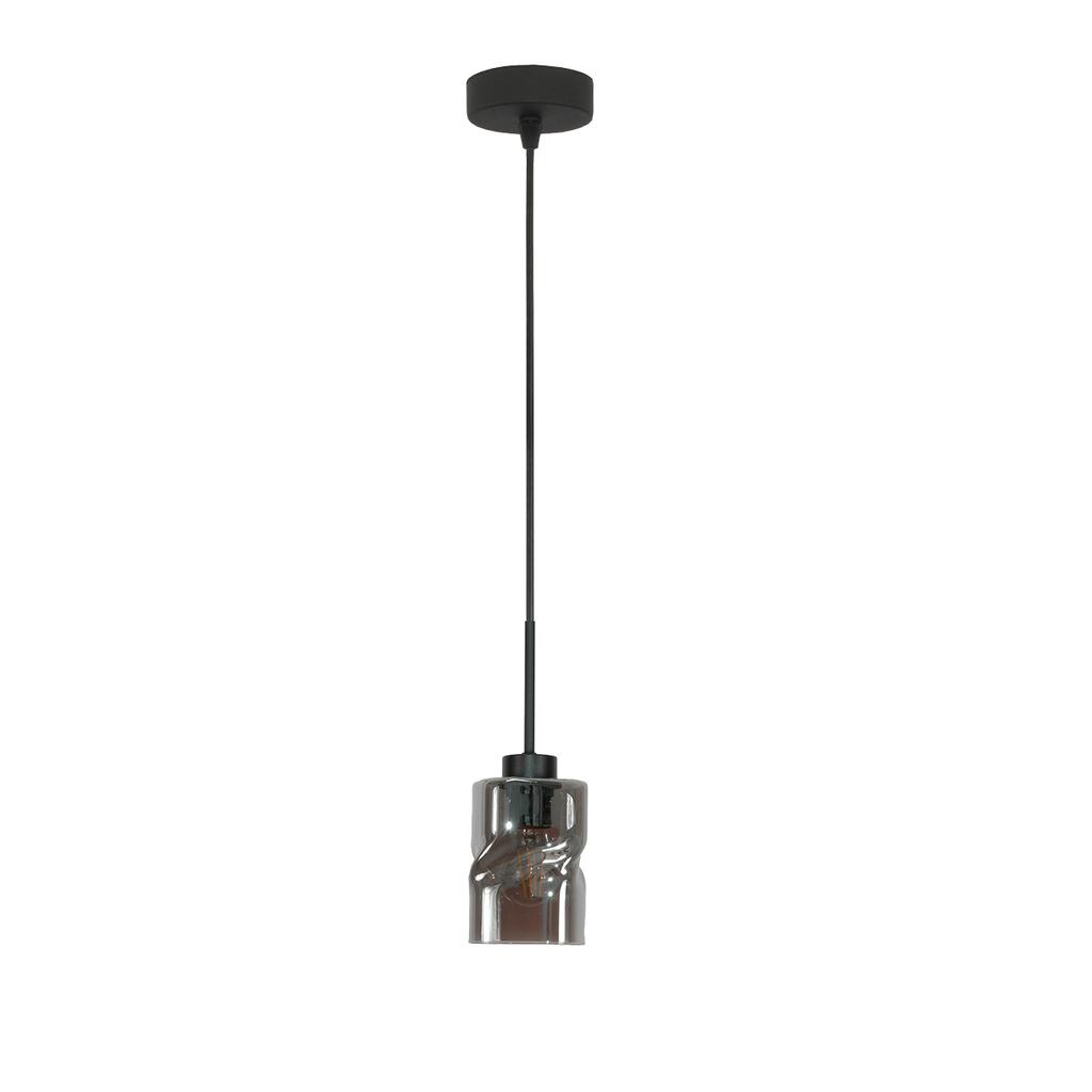 Black Hanging Ceiling Lamp with Graphite Glass Shade Greta 15-545
