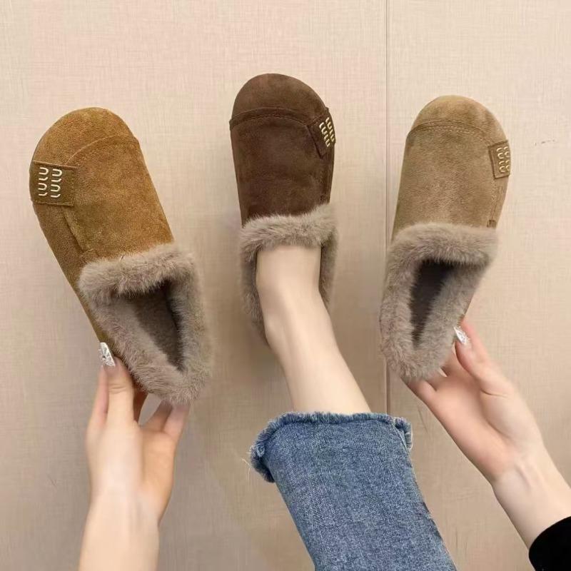 Winter new retro flat-bottomed shallow-mouth velvet warm Doudou shoes with one foot, soft-soled non-slip cotton shoes