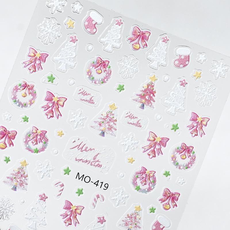 Jul 5D Preget Snømann Snøfnugg Nail Art Klistremerker Tegneserie Julenissen Juledekal DIY Manikyr Dekaler