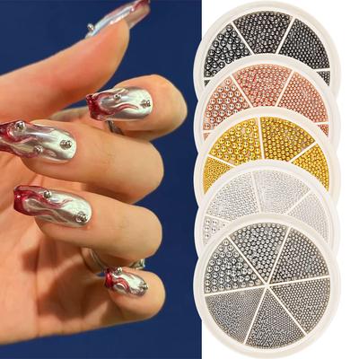 1 Box Nail Art Caviar Beads Tiny Steel Rhinestones Mix Size 3D Nail Jewelry Rose Gold Silver Manicure DIY Decoration Accessories