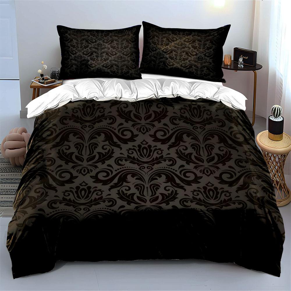 Luxury Black Patterned Bedding Set Multiple Sizes Kid'S And Adults' Bedroom Exquisite 3Pc Bedding Set, Gift