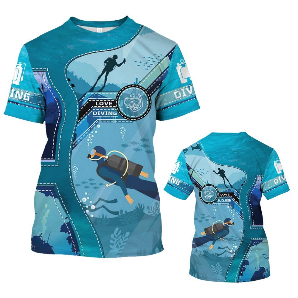 Men's Funny Scuba Diving T-Shirt 3D Print Short Sleeve Casual Tee for Daily Wear
