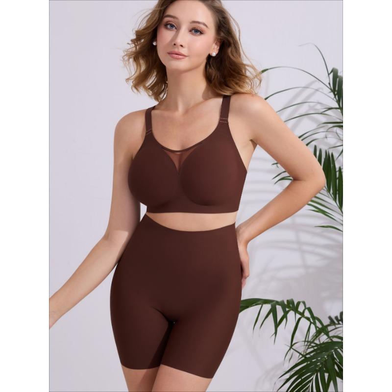 Women Large Bust Minimizer Seamless Breathable Mesh Hollow Out Push Up Gathering Bra