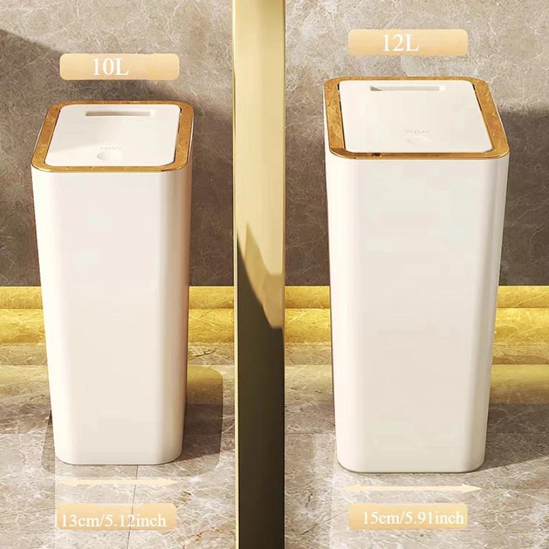 15L Nordischer Mülleimer mit One-Touch-Deckel Behälter Deodorant Wasserdicht Abfalleimer Großes Fassungsvermögen Schmal Toilette Gold Mülleimer