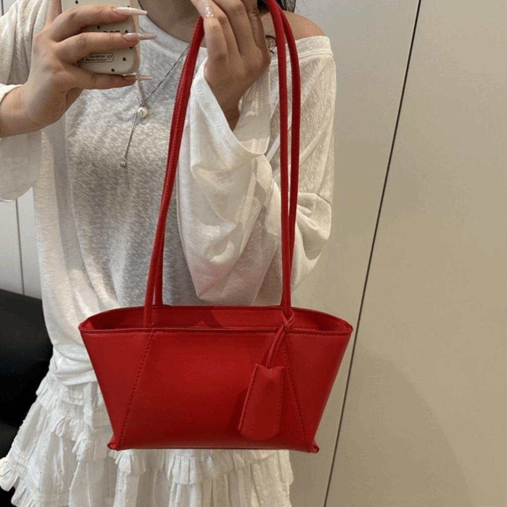 Stylish Pu Leather Shoulder Bag Luxury Women's Underarm Bag Trendy Solid Color Tote Bag Purse