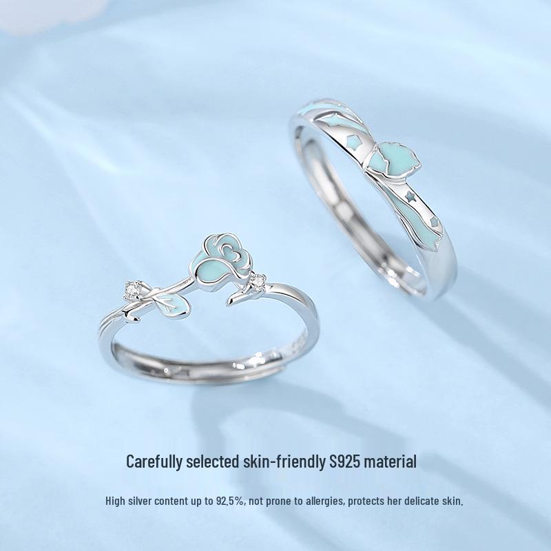 Tichia Original Little Prince & Rose Luminous Sterling Silver Couple Rings