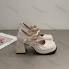 Fashion Women Thick Soled Mary Jane Pumps Thick High Heels Leather Shoes Female Square Toe Spring Fashion Party Leather Mary Jane Shoes