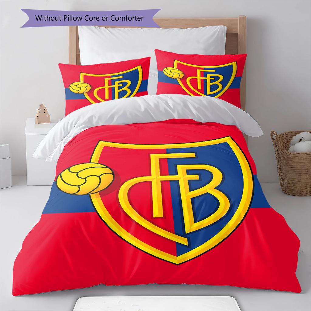 Fotbalový klub Basel Vzorované povlečení, Sada přikrývky Potah na přikrývku Povlak na polštář Domov Narozeninový dárek (1 * povlak na peřinu + 2 * povlak na polštář, bez jádra)