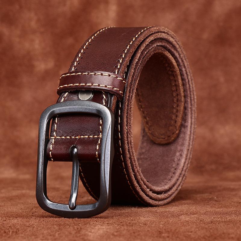 Belt Men's Handmade Washed-out Vintage Distressed Youth Leather Pin Buckle First Layer Pure Cattlehide Leisure Jeans Belt