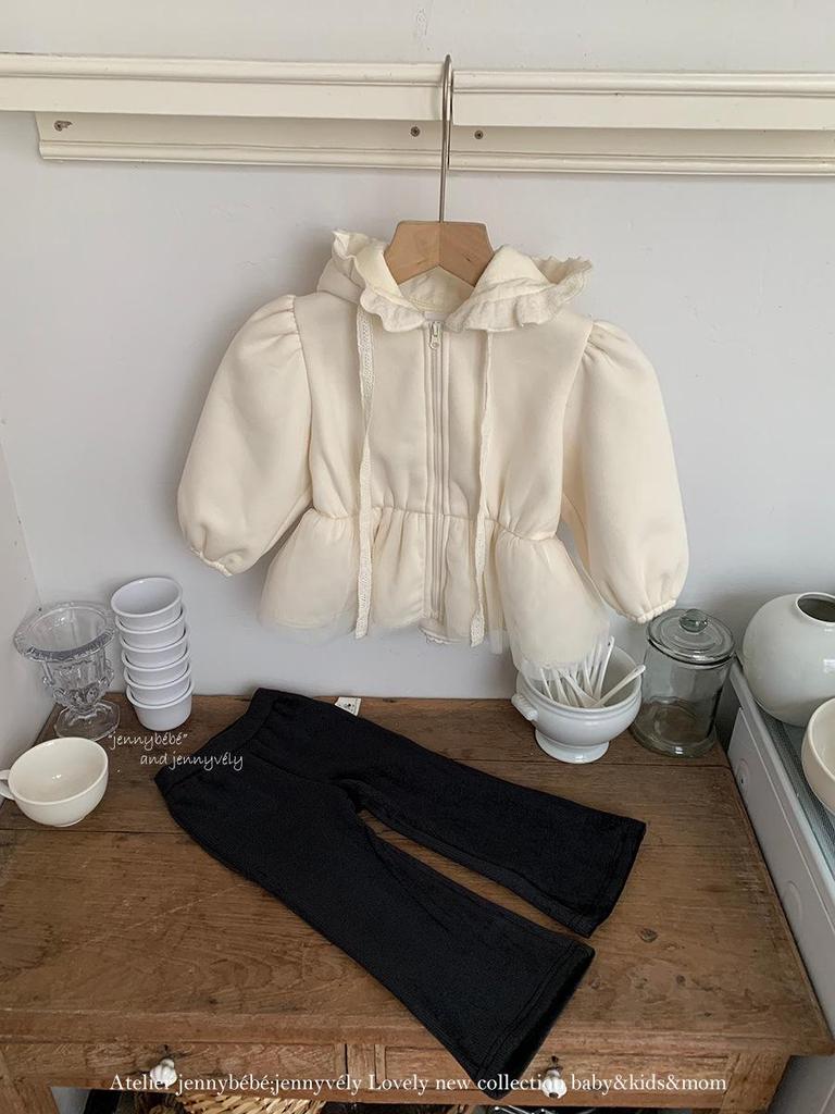 Dětská podzimně-zimní bunda s kapucí Jenny: Stylový síťovaný zipový kardigan pro holčičky