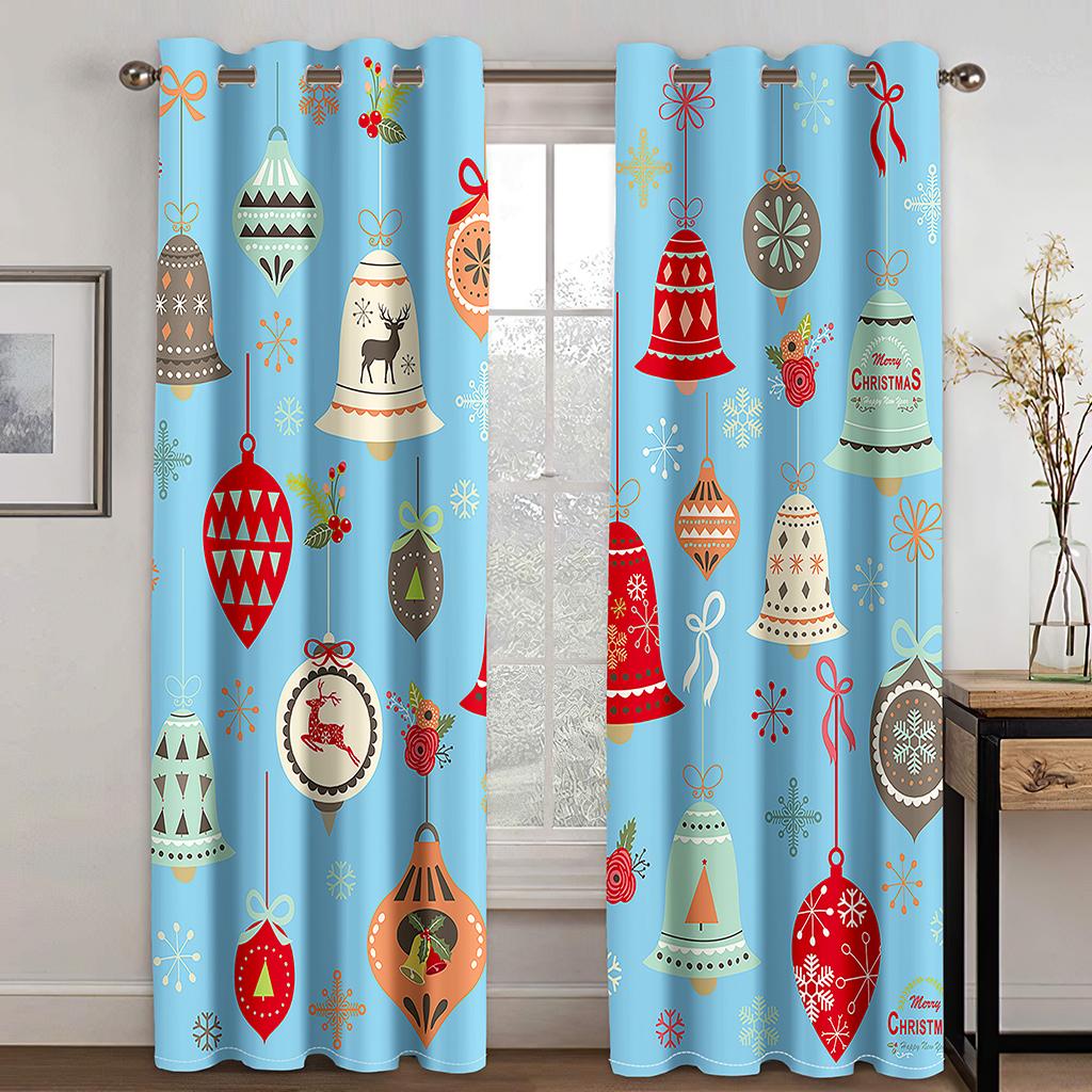 Weihnachtselement Glocke Rosa Cartoon Vorhang 2 Paneele Anwendbar Kinderzimmer Wohnzimmer Schlafzimmer Balkon Fensterdekoration