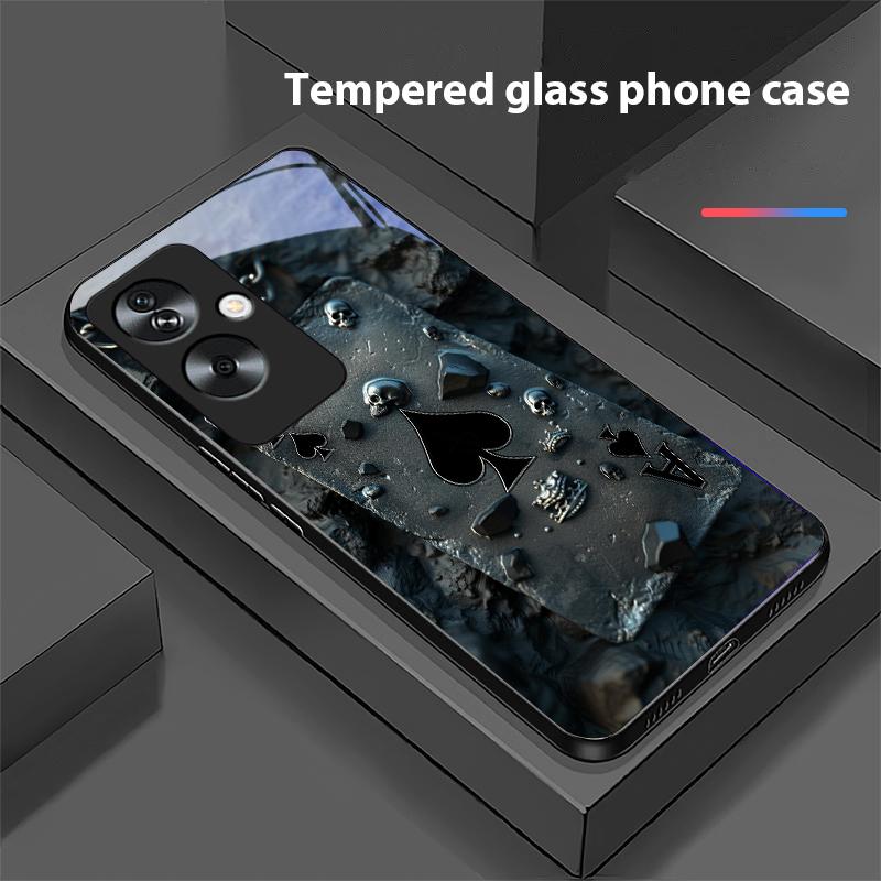 Skeleton Pendant For Oppo A79 5G 58 78 74 60 4G Reno 11F Realme GT 6 11 Note 50 10 C55 X2 Tempered Glass Black Phone Case