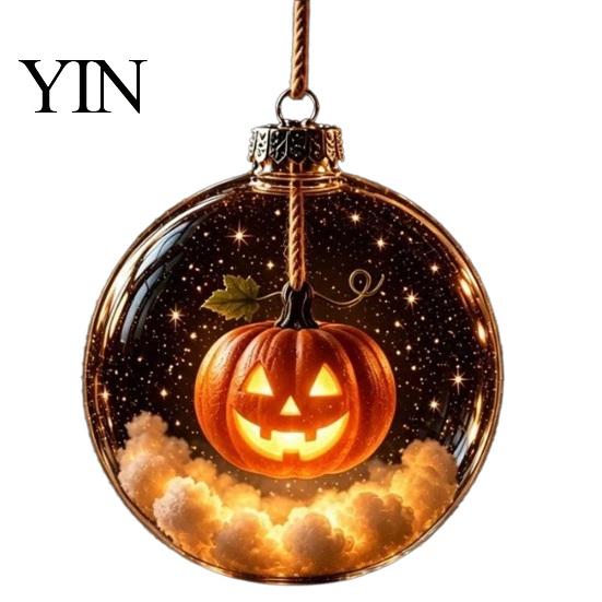 Festive Hanging Decoration Halloween Clear Ball Decoration, Glowing Sphere Ornament with Skeleton, Pendants Pumpkin, Spider Web, Black Cat Decor,