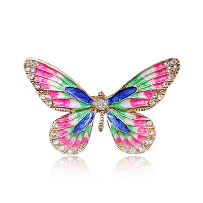 Alloy Rhinestone Butterfly Brooch Rhinestone Drop Oil Metal Clothing All -Match European And American Rhinestone Brooch