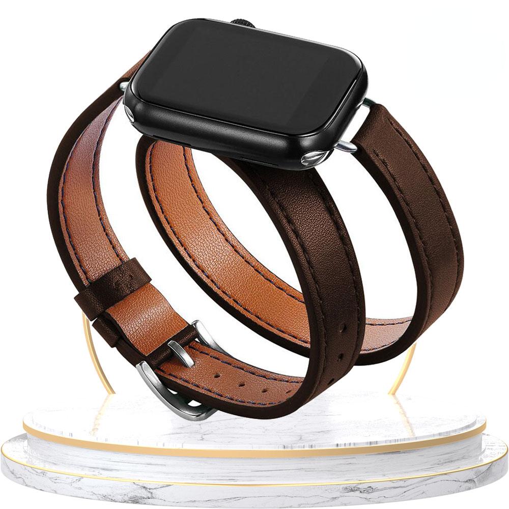 Double Tour leather Strap For Apple Watch ultra band 49mm 45mm 42mm 44mm Series 8 7 6 Se 5 4 3 2 Iwatch 6 38mm 40mm Correa 41mm