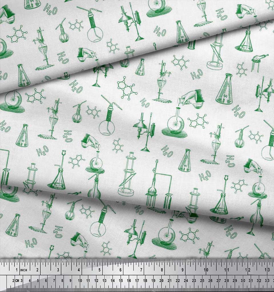 Soimoi Japan Crepe Satin Fabric Scientific Lab Equipments Education Theme Fabric Prints By metre 42 Inch