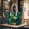 Elegant Peacock Feather Print Tote Bag Fashion Large Capacity Daily Carry Handbag for Women Casual Outdoor Shopper Bag