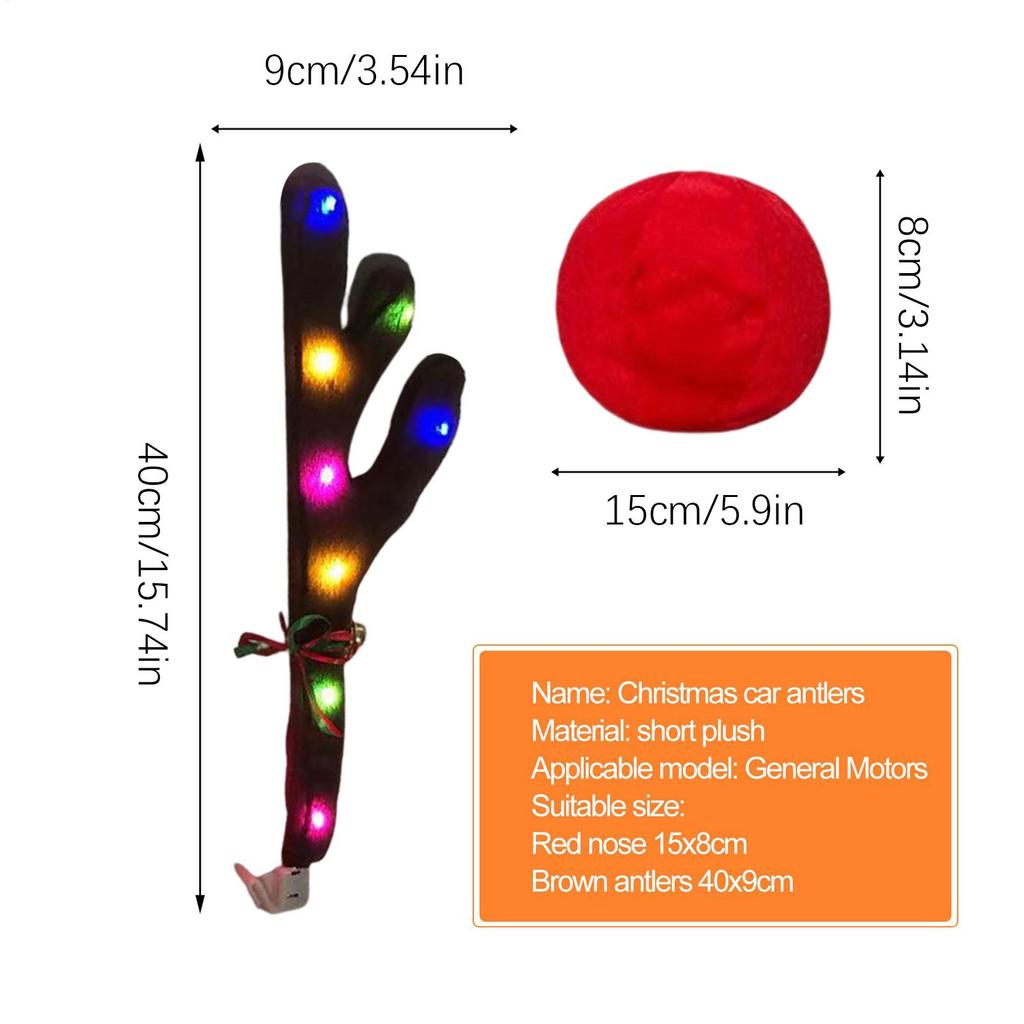 LED Rentiergeweih Auto Deko Set mit roter Nase & Schwanz für Weihnachtsfeiertag Automobil SUV LKW Van Universelle Passform