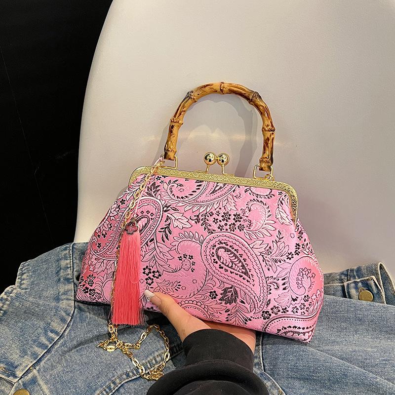 Portable shoulder messenger bag, Chinese style pearl embroidery bag, new Chinese bag, retro dinner bag, clutch bag, women's bag.