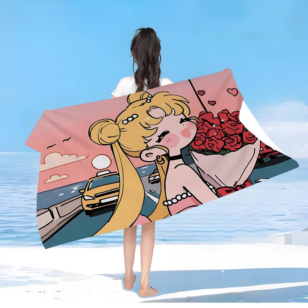 S-Sailores Cute Girl Moon Microfiber Printed Beach Towel Mountain Climbing Yoga Beach Swimming Running Absorbent Soft Towel