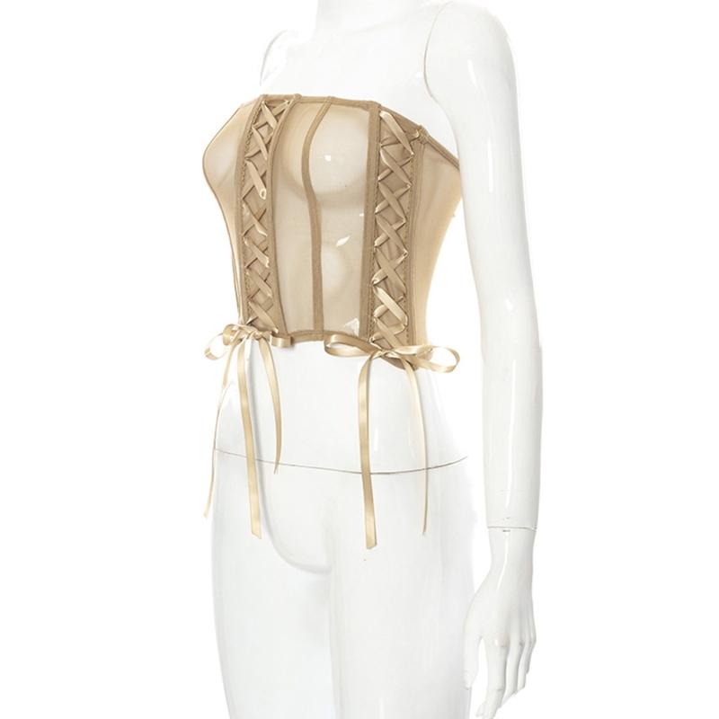 Vest Tops For Women Sexy See Through Bustier Corset Strapless Crop Tops Boned Corset Sexy Tube Top Perspective Style