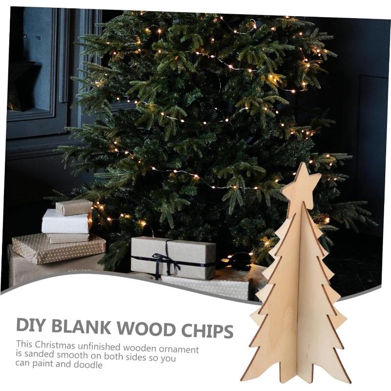 Christmas Wooden Table Ornaments 3D Xmas Tree Shaped Unfinished Wood Cutouts Christmas Tree for Xmas Holiday Wedding Party Decor