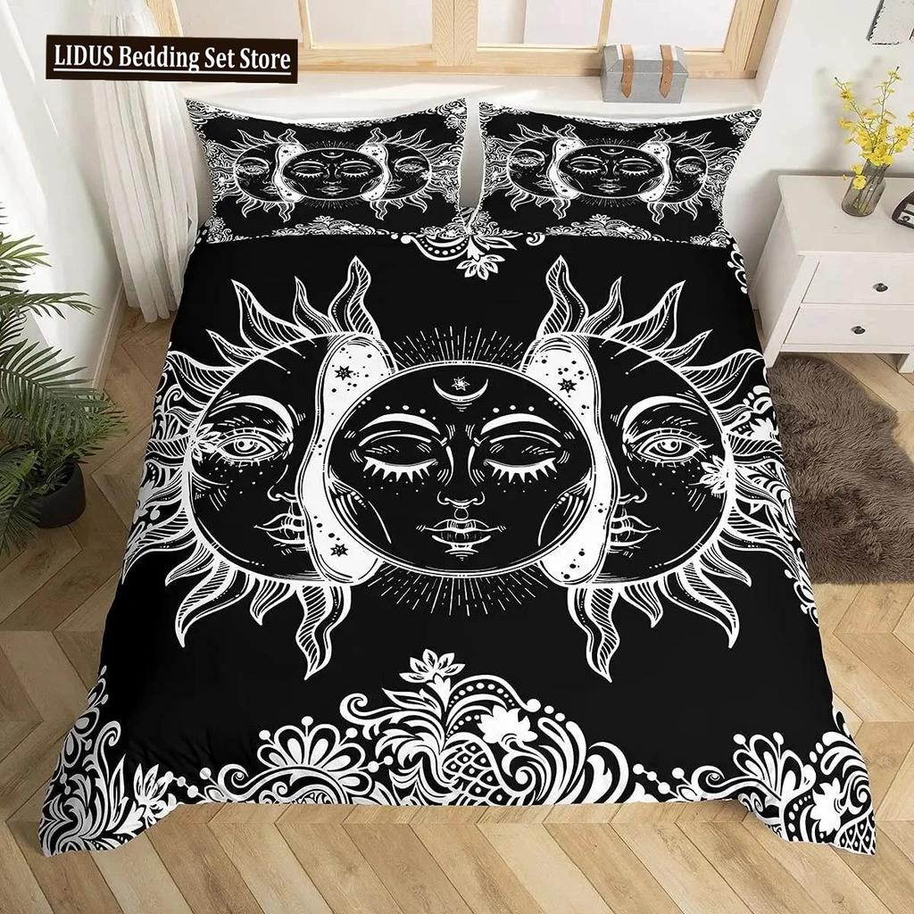 Mandala Duvet Cover Collection Sun And Moon Comforter Cover Ties Exotic Style Black And White Botanical Floral Polyester Bedding Collection
