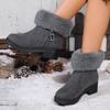 Fashion Elegant Furry Snow Boots Women 2025 Winter Non Slip Medium Heel Fluffy Fur Ankle Boots Retro Side Zip Cotton Mom's Shoes Autumn