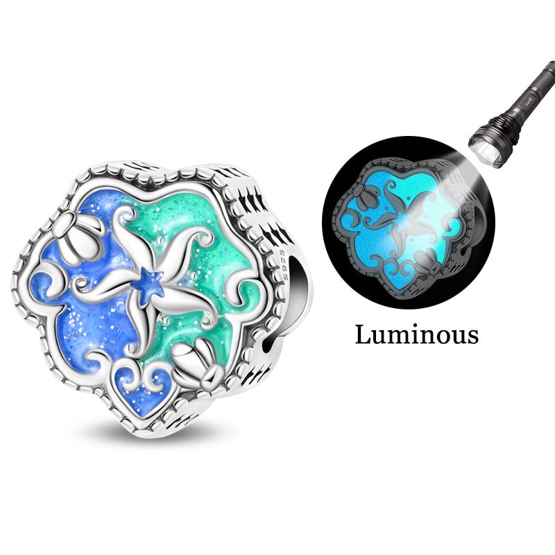 925 Silver Luminous Sea Star Turtle Shell Charms Bead Dangle For Women Fine DIY Birthday Jewelry Gifts