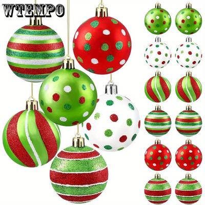 12pcs Christmas Balls Ornament Glittering Hanging Xmas Balls for Tree Decoration Swirl Candy Cane Elf Balls Red Green Plastic Christmas Baubles