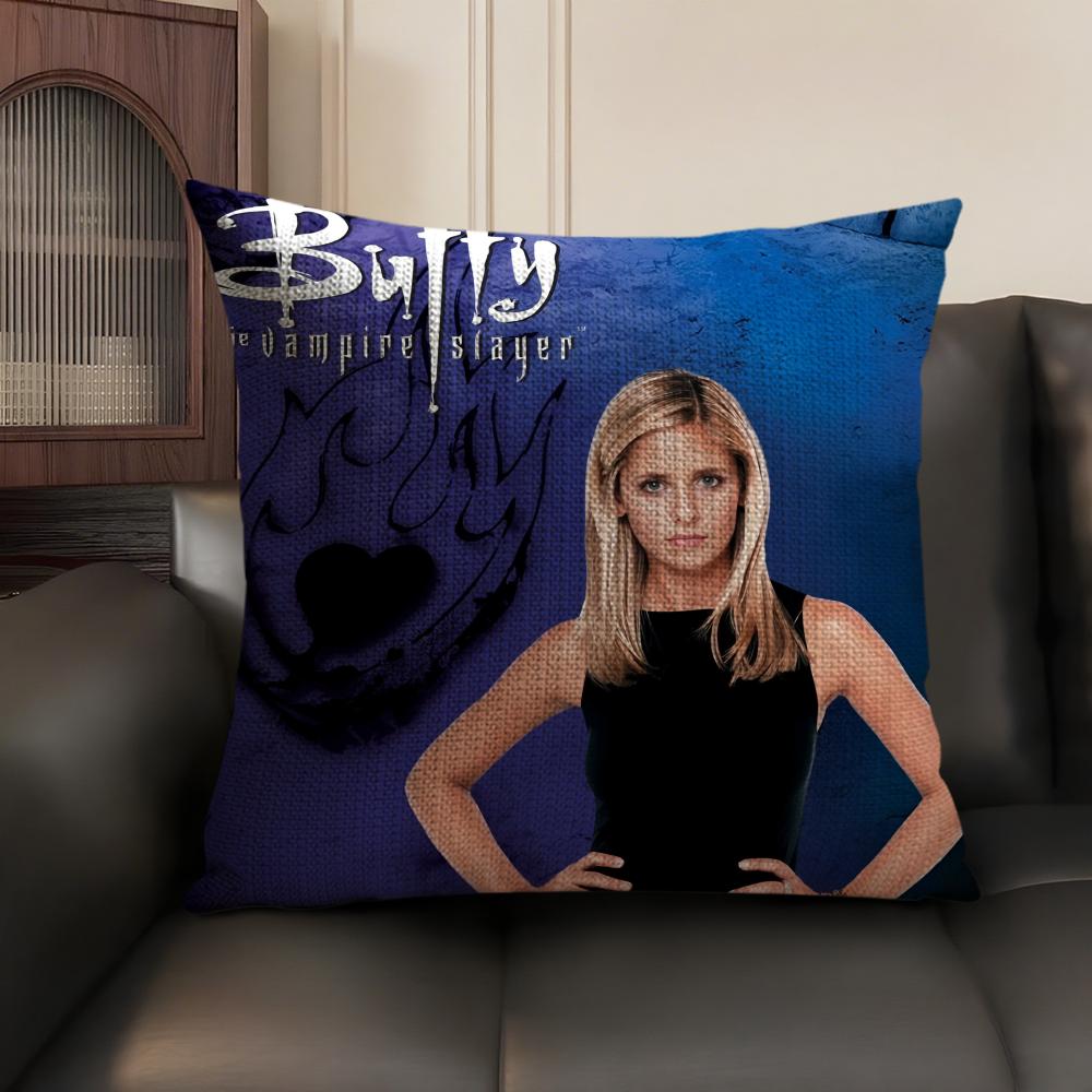 B-Buffy Vampire Slayer Cushion Cover Natural Linen Organic Fabric Double-Sided Printing Sofa Home Decor Gift Pillow Case
