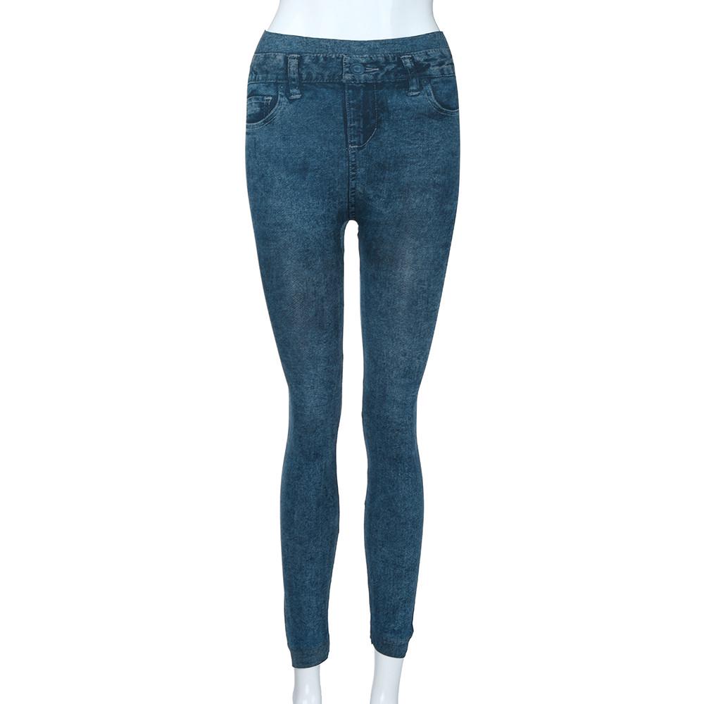 Women Denim Pants Pocket Slim Leggings Fitness Plus Size Leggins Length Jeans