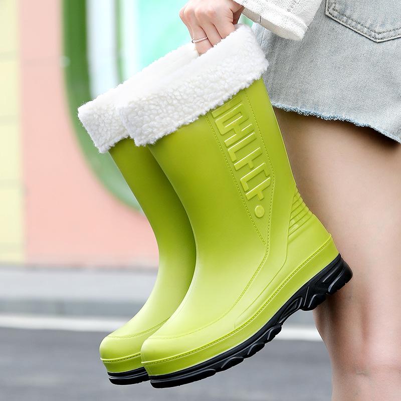 Winter Warm Women's Rain Shoes Urban Middle Tube Trend Women's Water Shoes Rainy Day Mother Waterproof Boots Rubber Shoes Rain Boots