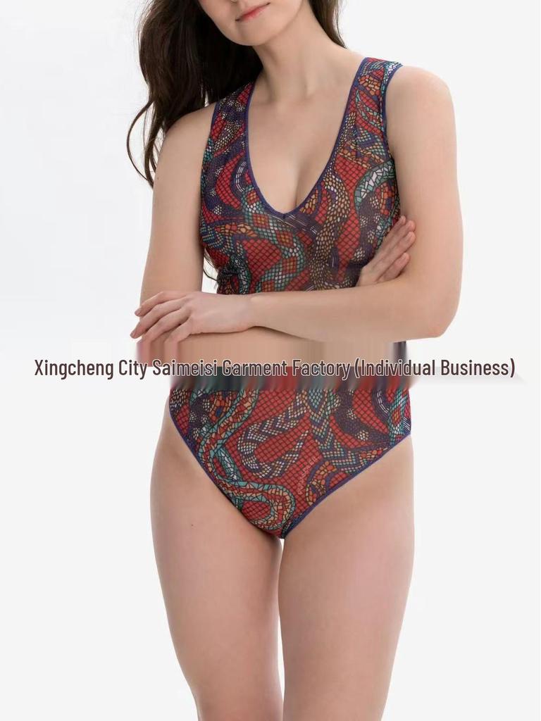 Women's Russian Deep V Mesh One-Piece Swimsuit