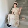 JK&JS New Chinese Style Printed Short Sleeve Long Dress