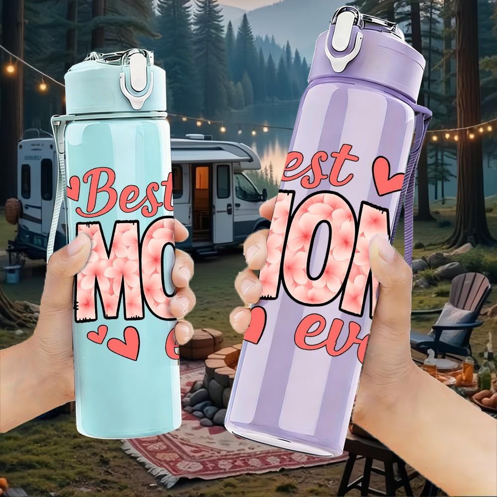 1PC Best Mom Ever Letter 750ml Color Plastic Sports Water Bottle Leakproof Flip Straw Lid Suitable for Sports Office Home Use