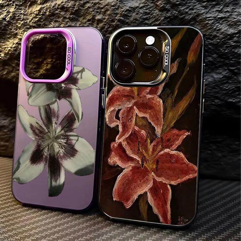 Oil Painting Lily Flower Retro Pattern Phone Case For iPhone 17 Air Pro Max 16 15 14 13 12 11 Pro 16 Plus Mini Shockproof Cover