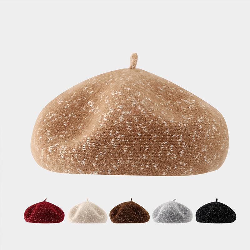 New Wool Women Winter Warm Beret Hat Korean Style Elastic British Knitted Beanie Hats Versatile Temperament Artist Painter Cap