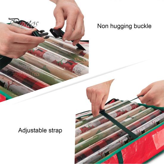 Christmas Wrapping Paper Storage Bag Flexible Partitions Pockets Large Capacity Durable Handle PE Gift Wrap Organizer