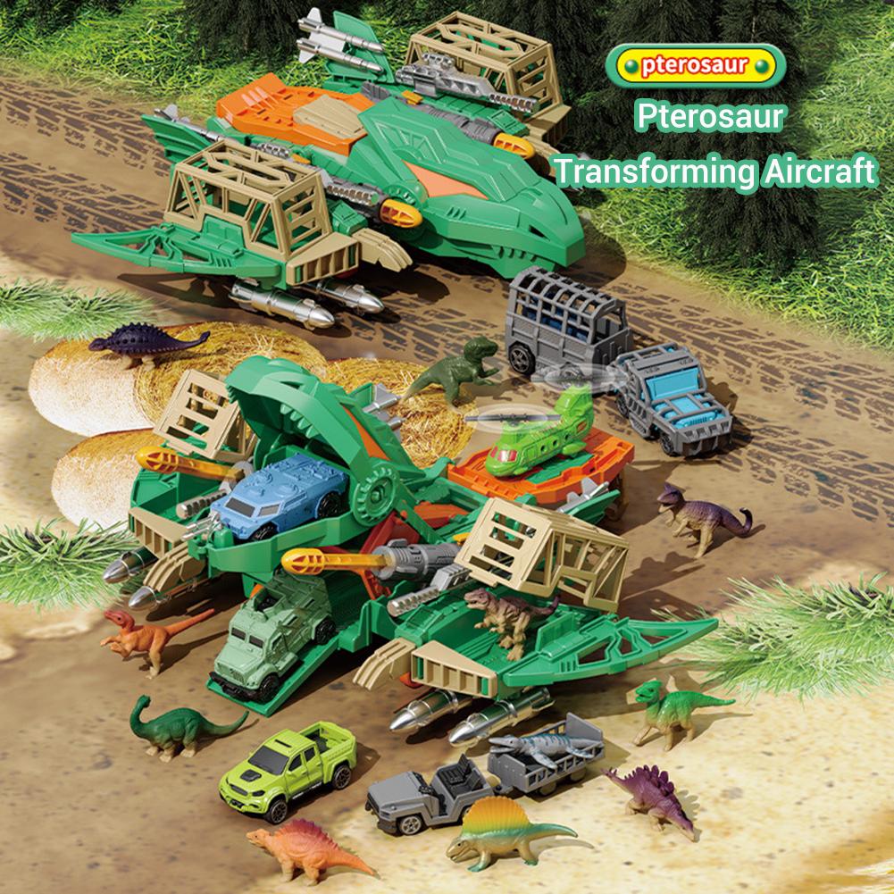 Pterosaur Transforming Aircraft Dinosaur Transformer Toys With 12 Mini Dino Figures & 8 Toy Cars For Kids Birthday Gifts