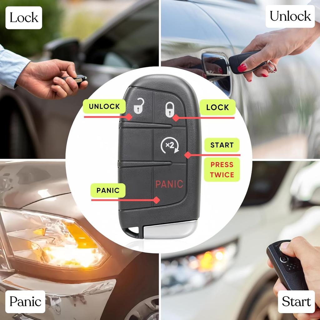 Replacement Keyless Entry Remote Car Key Fob M3N40821302 433MHz 46 Chip 4 Buttons with Start Key for 2014-2020 Jeep Grand Cherokee