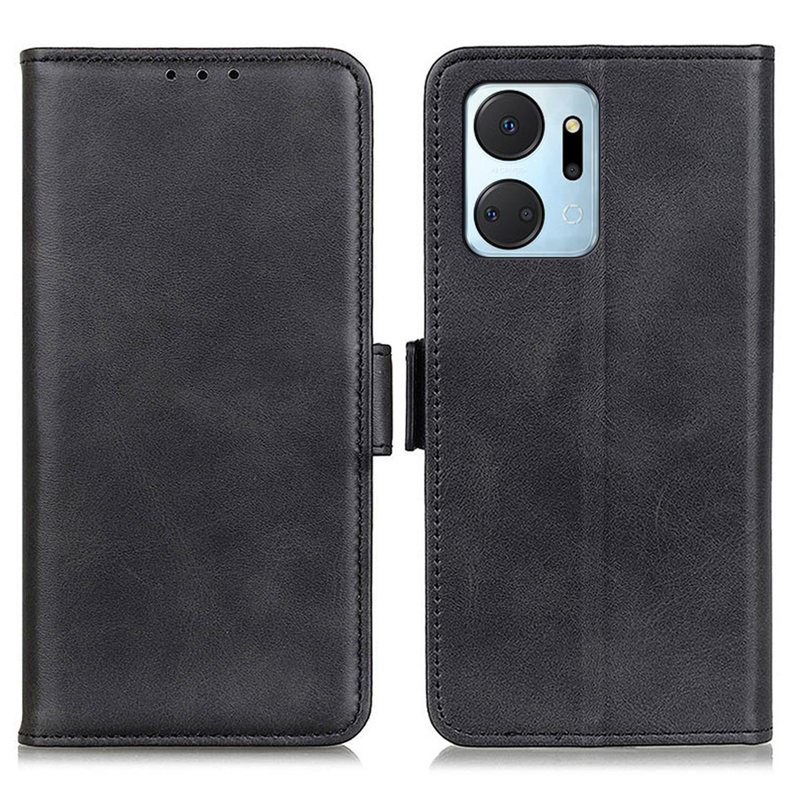 

For Honor X7a 5G Cowhide Texture Phone Leather Cover Wallet Stand Phone Case Black