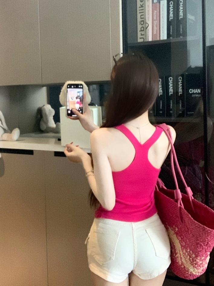 Yellow Square Neck Knitted I-shaped Sling Vest Women's Summer Inner Slim-fit Bottoming Shirt Spice Girl Short Outerwear Top
