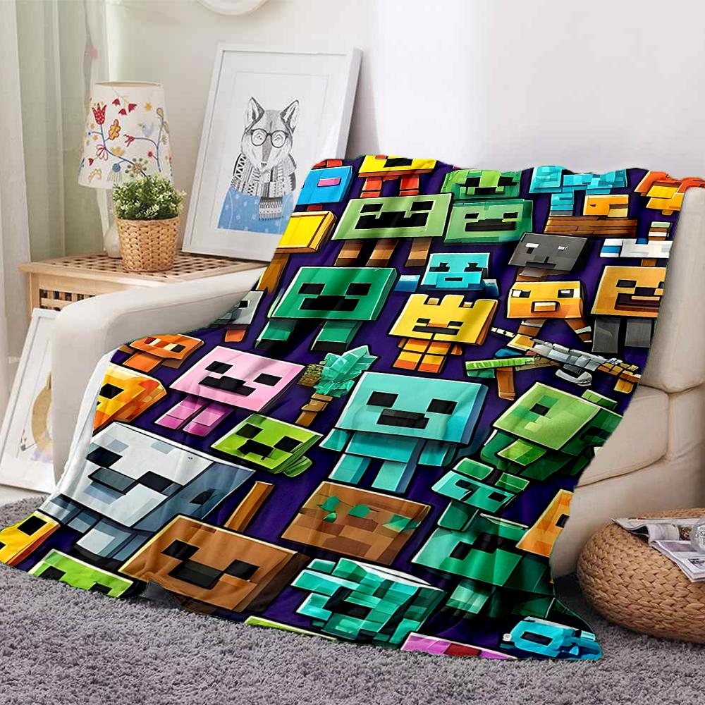 1Pc Minecraft Characters Collage Blanket Soft And Comfortable Casual Warm Camping Travel Christmas Halloween Xmas Gift M928424