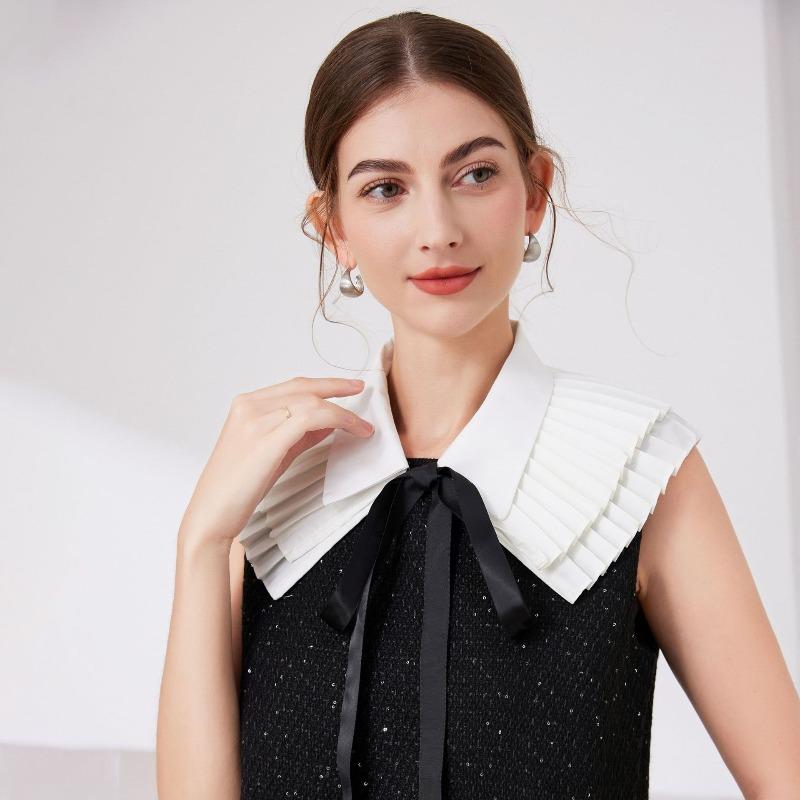 Perfect Match Women'S Double Layered Pleated Pointed Fake Collar Lace Up False Collar Decorative Retro Ladies Doll Shoulder Wraps Cape