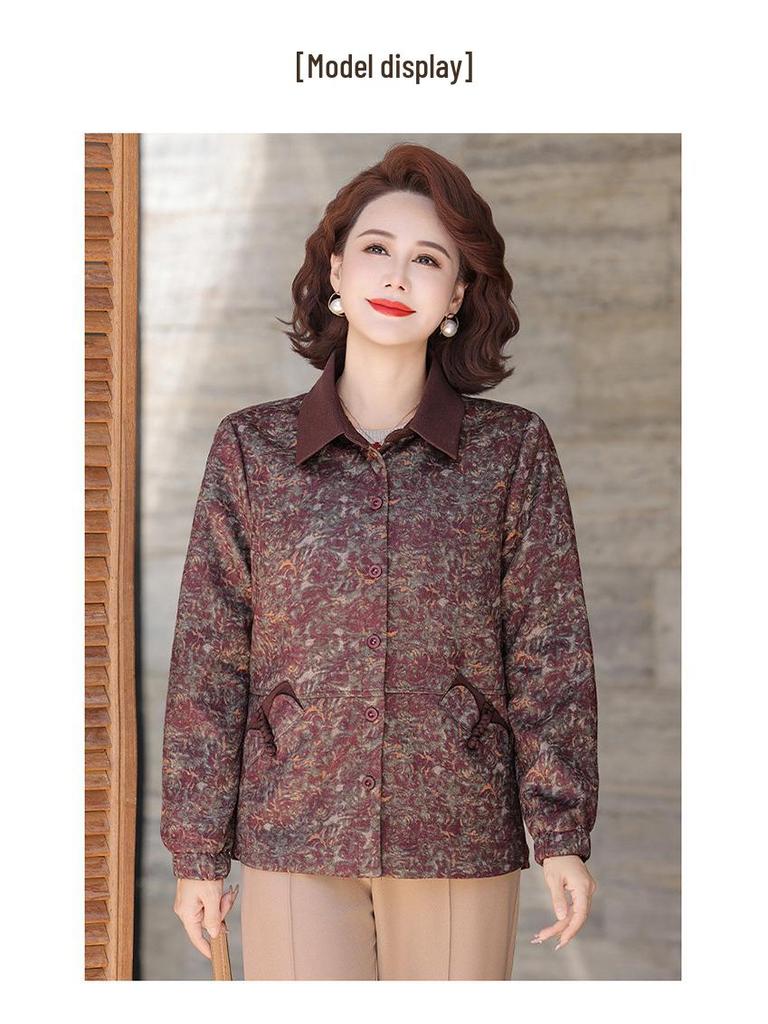Mom's Jacquard Lapel Trench Coat - Stylish Outerwear for Middle-Aged Women