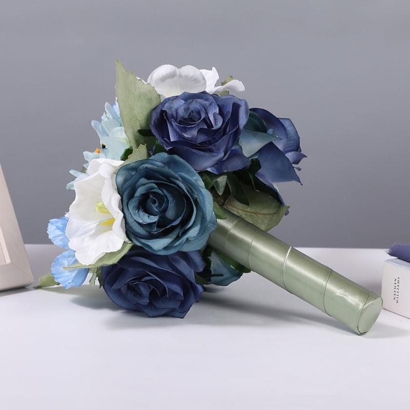 Wedding Bouquets with Ribbon for Bride Bridesmaid 30cm High Realistic Artificial Flower Bouquets for Wedding Photography