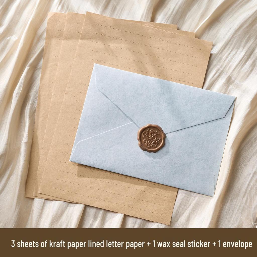 Romantic Retro Nostalgic Sheepskin Texture Stationery Set with Wax Seal Stamp for Artistic Love Letters and Invitations